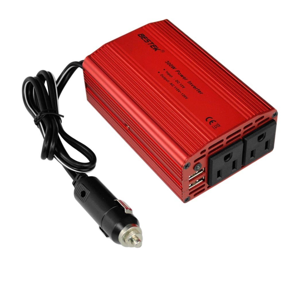 inversor de corriente de 150w de 2 tomas marca bestek con 2 puertos usb